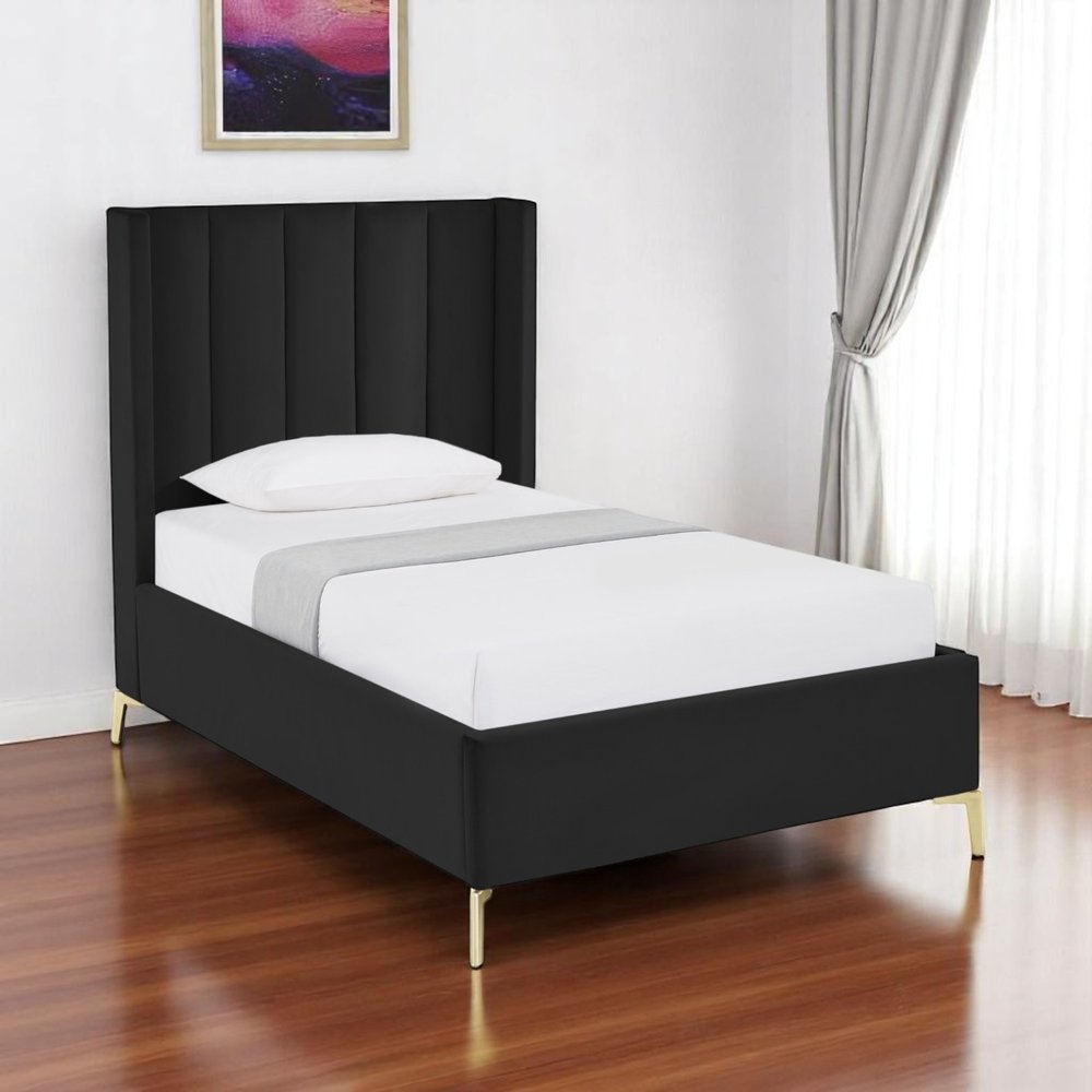 Black Velvet Upholstered Queen Bed Frame — view 14