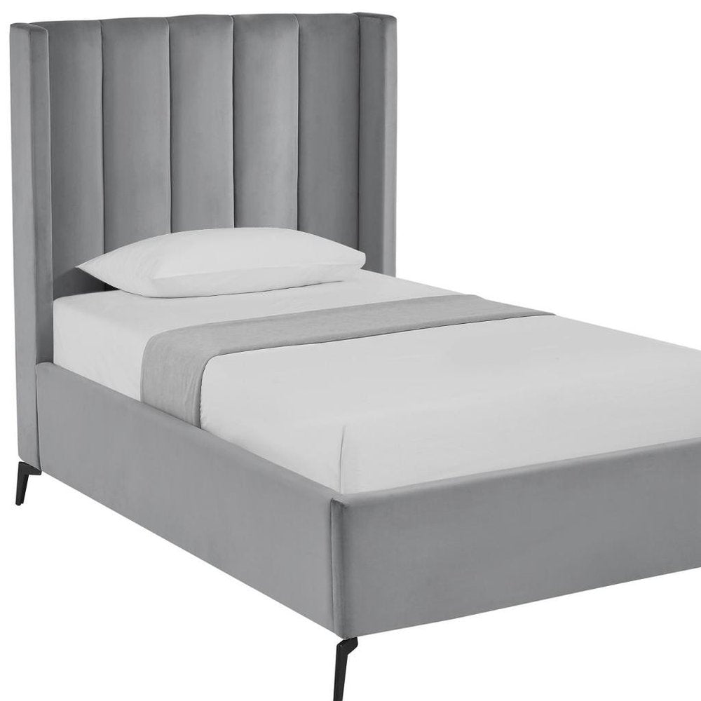 Light Gray Velvet Upholstered Full Bed Frame HomeRoots