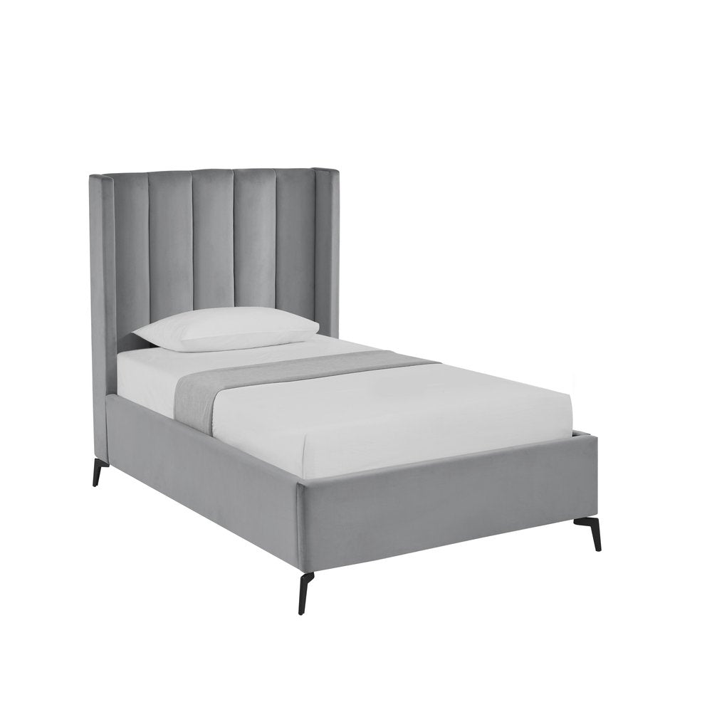 Light Gray Velvet Upholstered Full Bed Frame — view 2