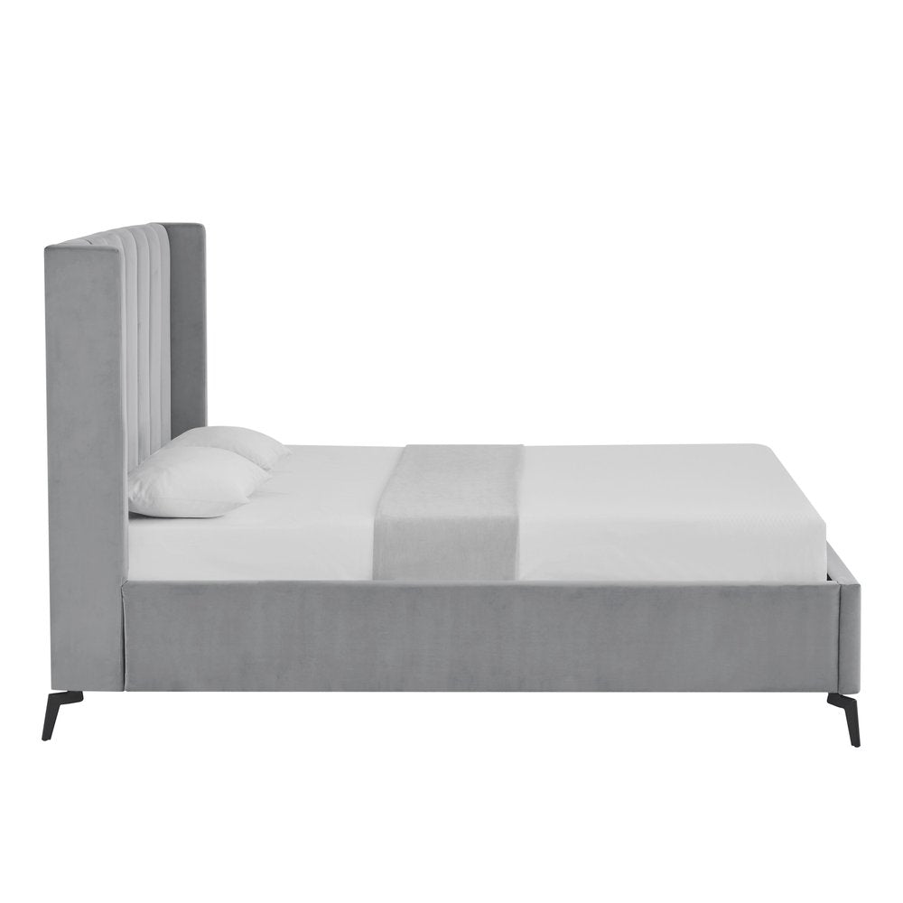 Light Gray Velvet Upholstered Full Bed Frame HomeRoots