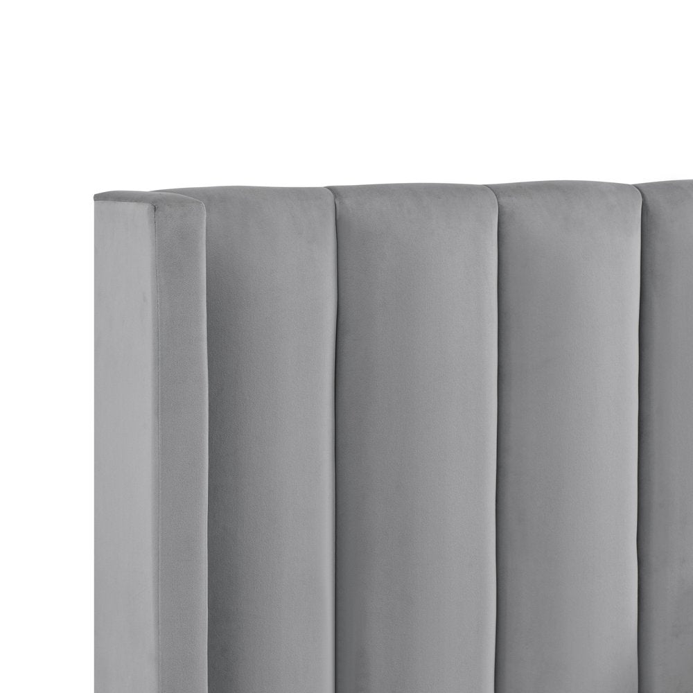 Light Gray Velvet Upholstered Full Bed Frame — view 5