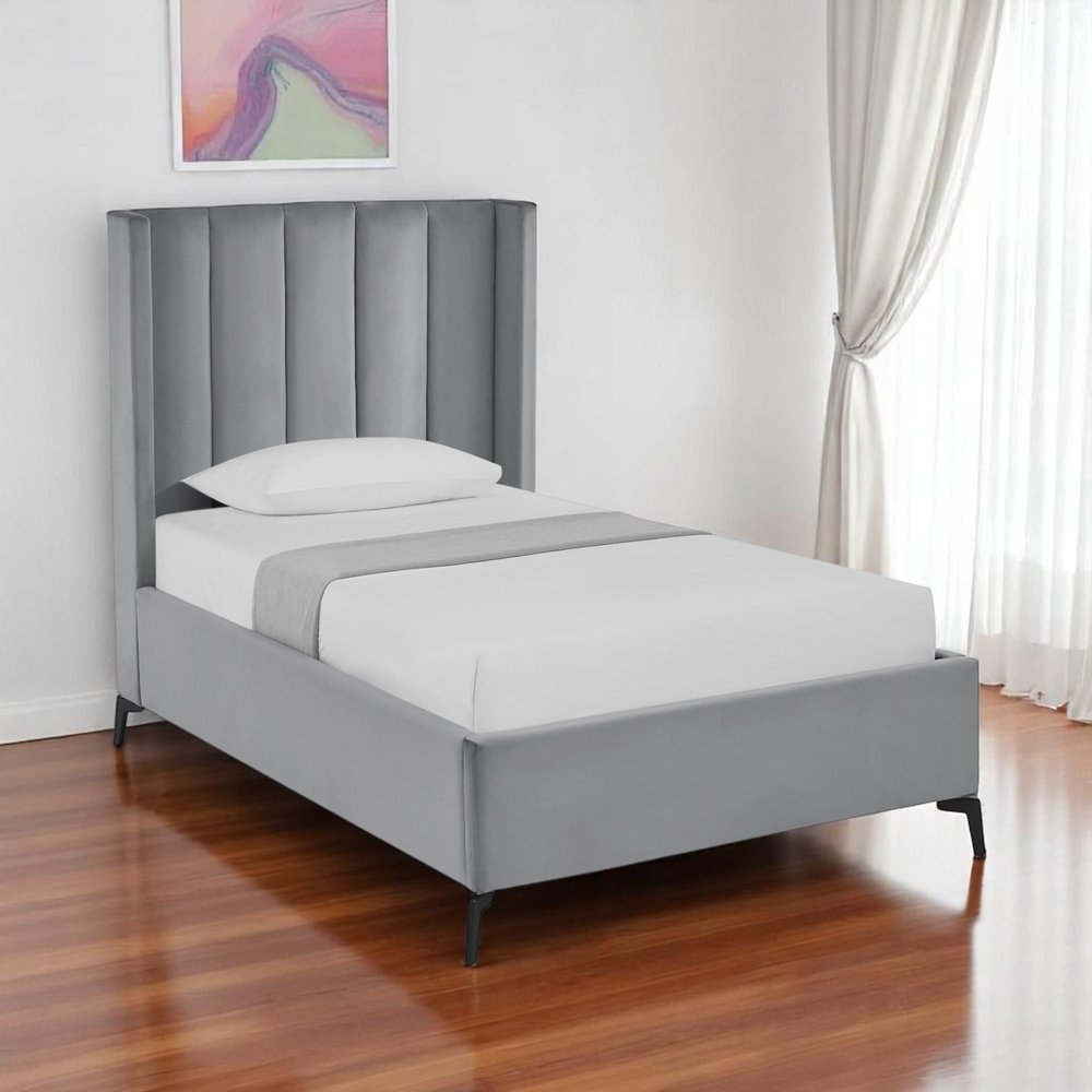 Light Gray Velvet Upholstered Full Bed Frame — view 6