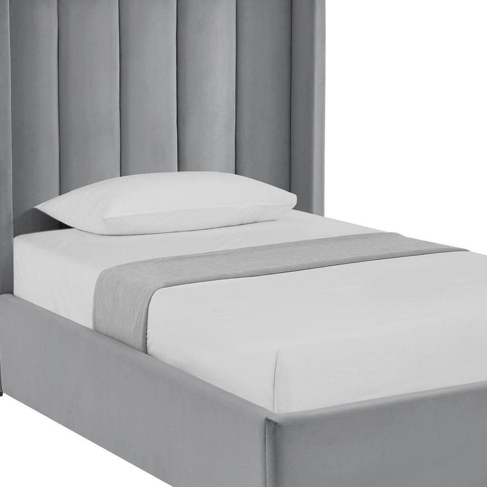 Light Gray Velvet Upholstered Full Bed Frame — view 7