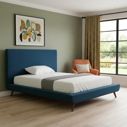 Denim Blue Solid Wood Twin Upholstered Linen Bed HomeRoots