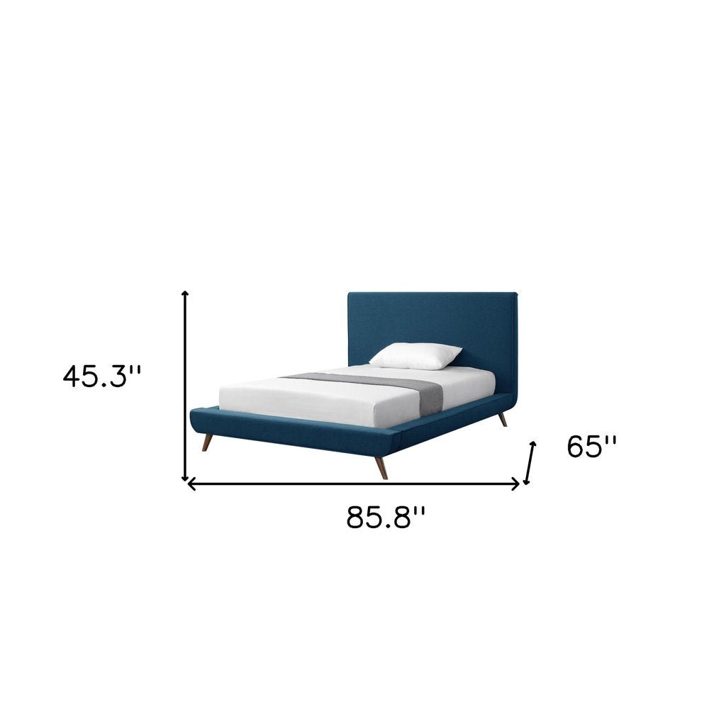 Denim Blue Solid Wood Twin Upholstered Linen Bed HomeRoots