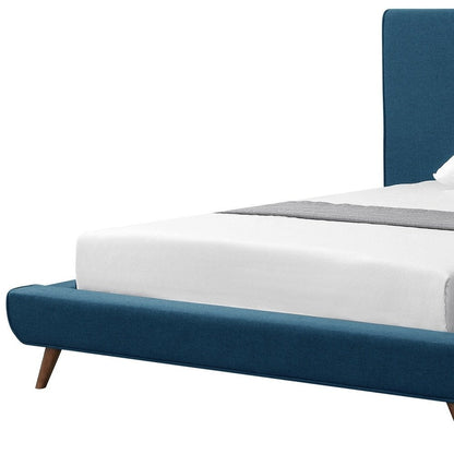 Denim Blue Solid Wood Twin Upholstered Linen Bed HomeRoots