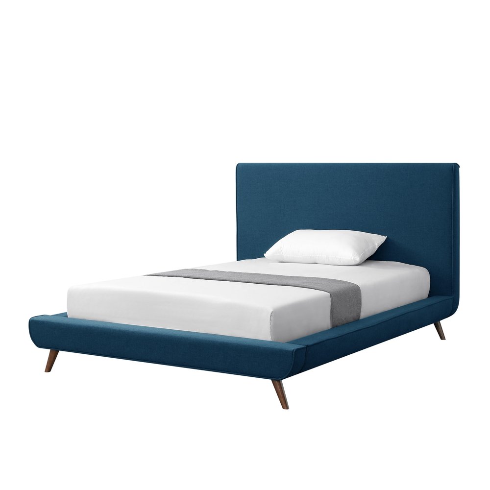 Denim Blue Solid Wood Twin Upholstered Linen Bed HomeRoots