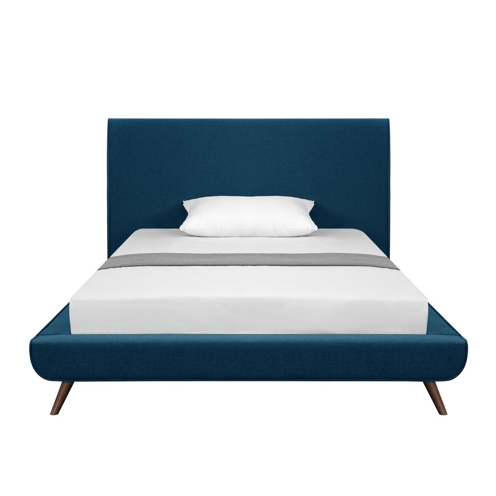 Denim Blue Solid Wood Twin Upholstered Linen Bed — view 12