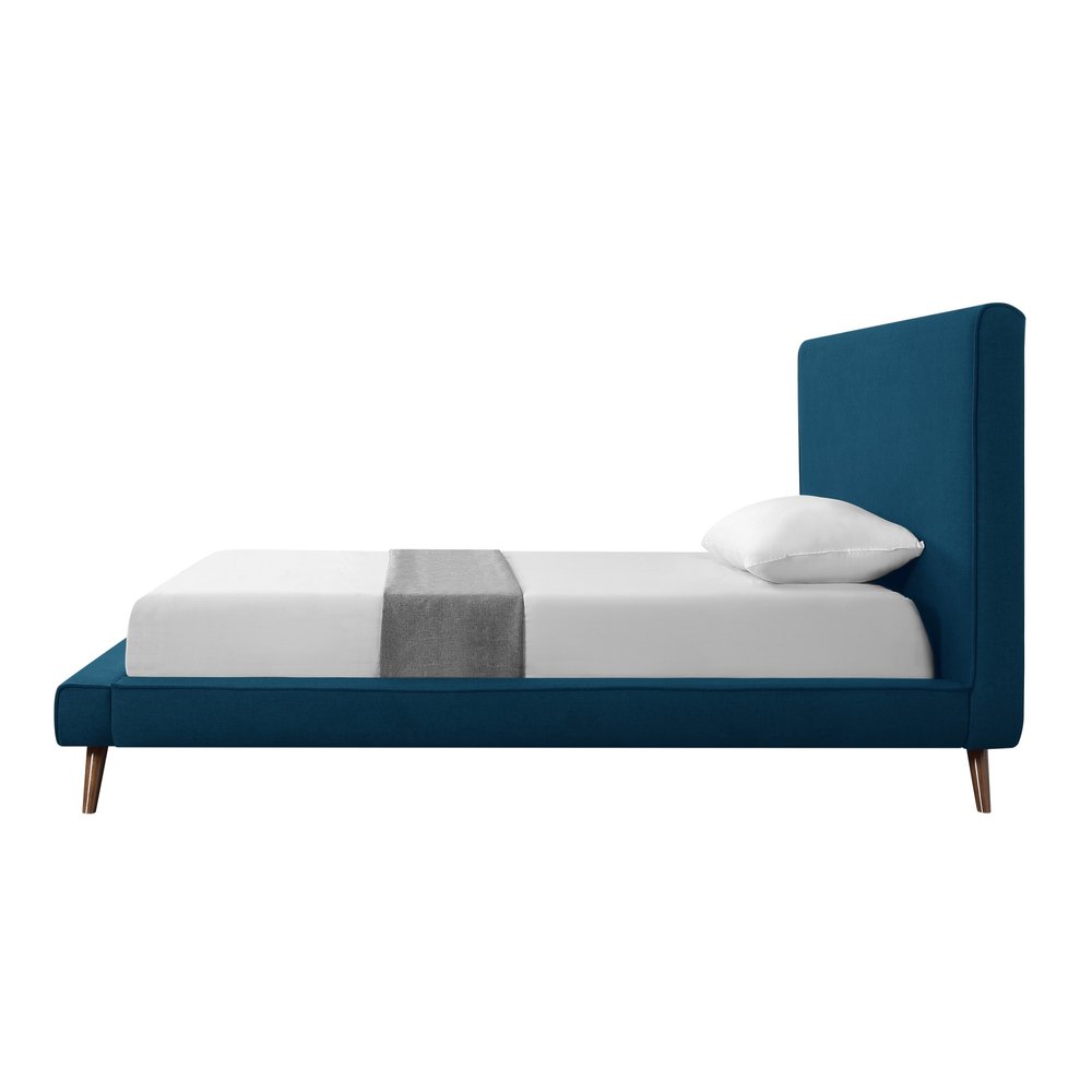 Denim Blue Solid Wood Twin Upholstered Linen Bed HomeRoots