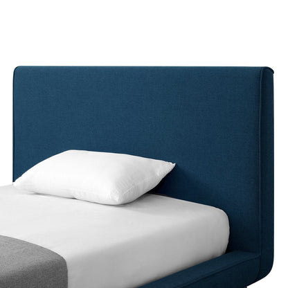 Denim Blue Solid Wood Twin Upholstered Linen Bed HomeRoots