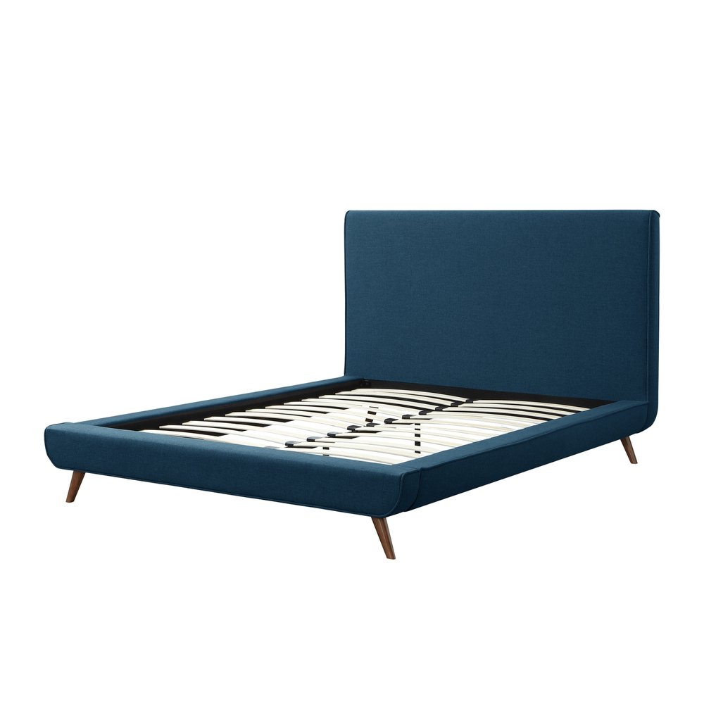 Denim Blue Solid Wood Twin Upholstered Linen Bed HomeRoots