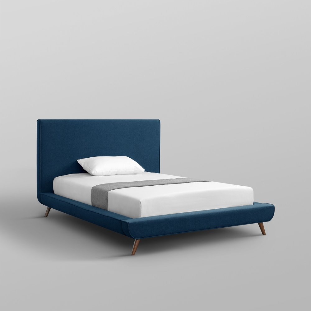 Denim Blue Solid Wood Twin Upholstered Linen Bed HomeRoots