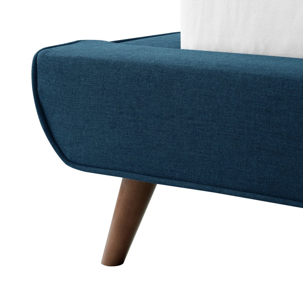Denim Blue Solid Wood Twin Upholstered Linen Bed HomeRoots