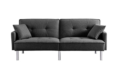 85" Dark Gray Polyester Blend Convertible Futon Sleeper Sofa And Toss Pillows With Silver Legs HomeRoots