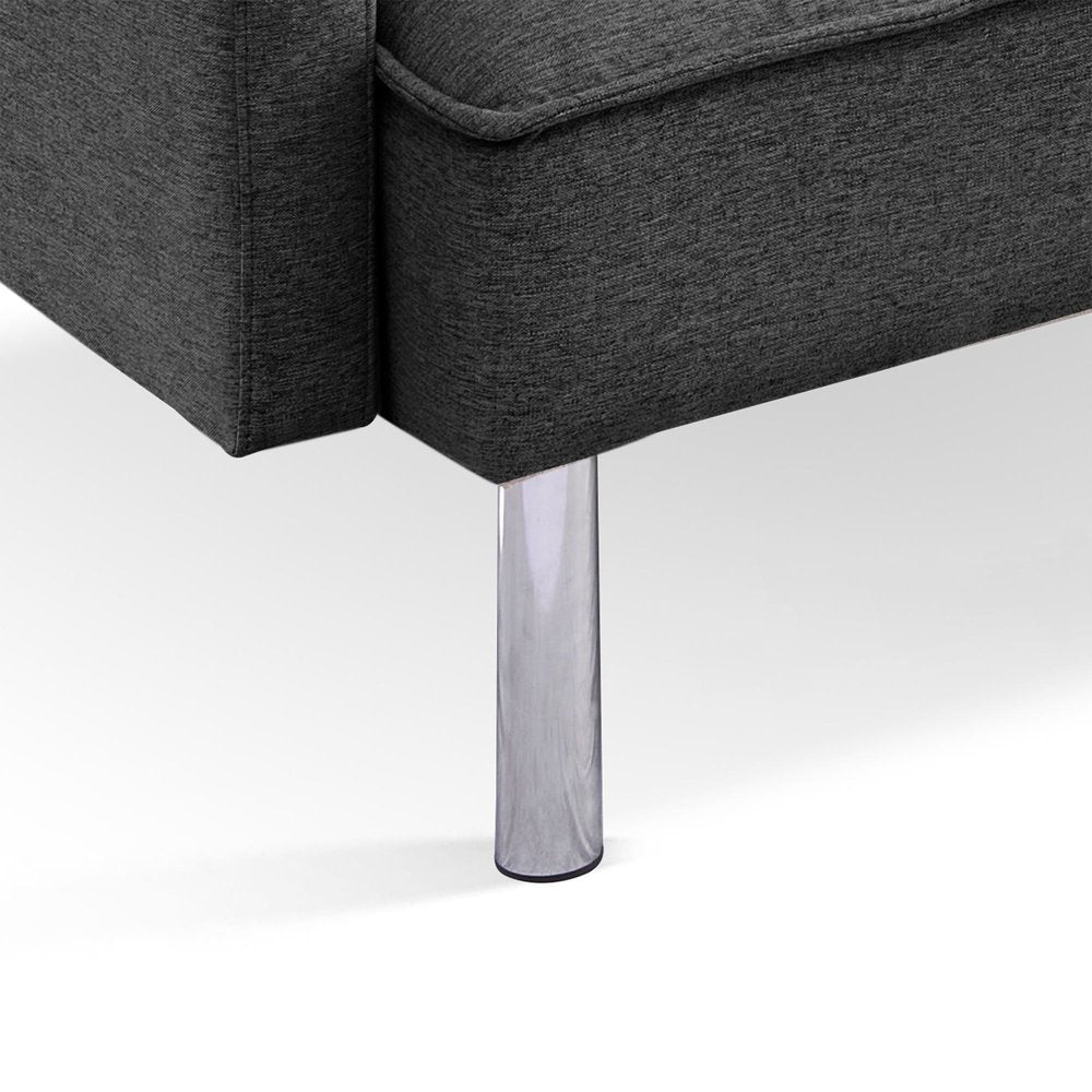85" Dark Gray Polyester Blend Convertible Futon Sleeper Sofa And Toss Pillows With Silver Legs HomeRoots