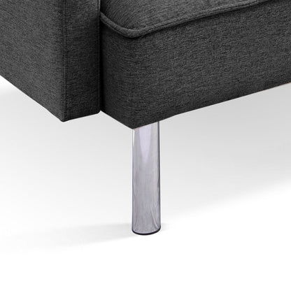 85" Dark Gray Polyester Blend Convertible Futon Sleeper Sofa And Toss Pillows With Silver Legs HomeRoots