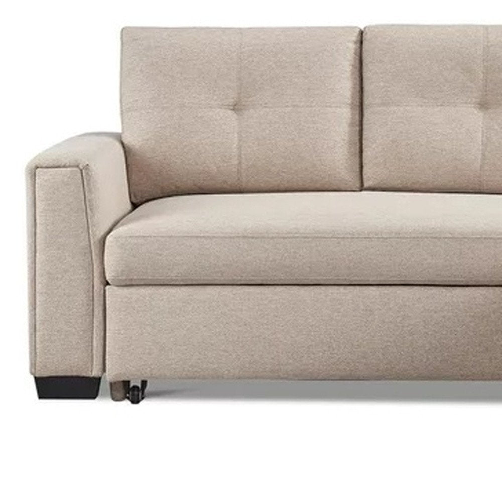 92" Beige Polyester Blend Convertible Futon Sleeper Sofa With Black Legs HomeRoots
