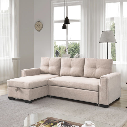 92" Beige Polyester Blend Convertible Futon Sleeper Sofa With Black Legs