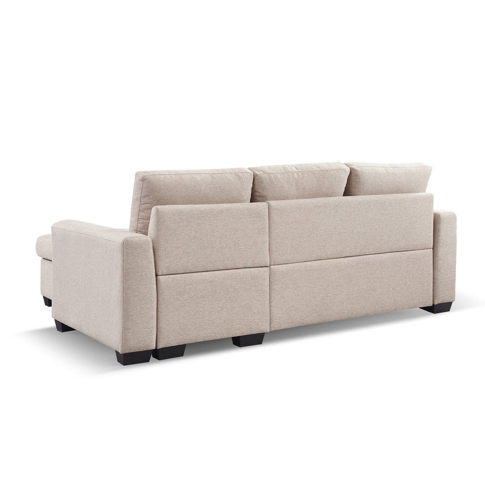 92" Beige Polyester Blend Convertible Futon Sleeper Sofa With Black Legs HomeRoots