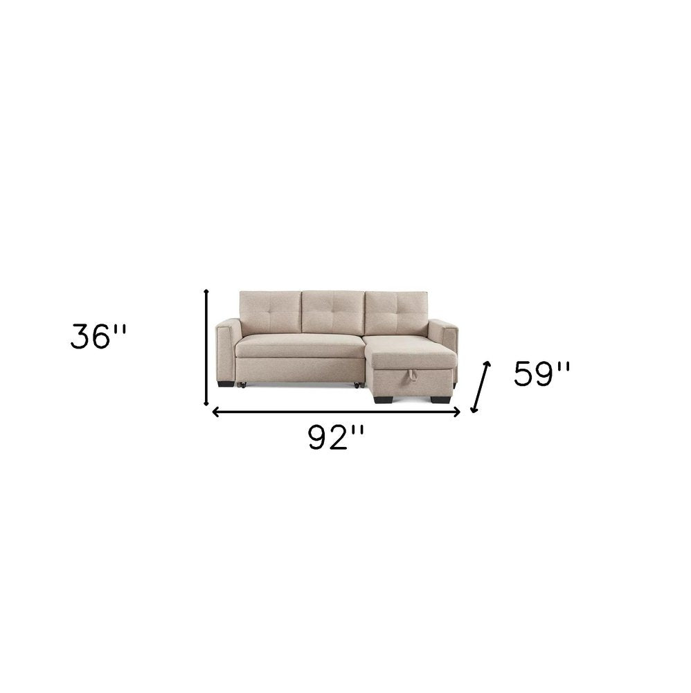 92" Beige Polyester Blend Convertible Futon Sleeper Sofa With Black Legs HomeRoots