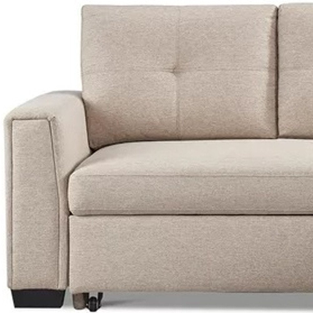 92" Beige Polyester Blend Convertible Futon Sleeper Sofa With Black Legs HomeRoots