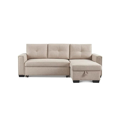 92" Beige Polyester Blend Convertible Futon Sleeper Sofa With Black Legs HomeRoots