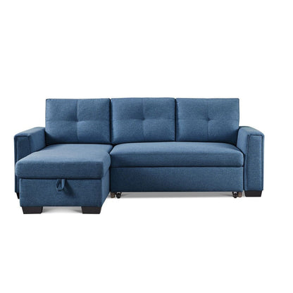 92" Blue Polyester Blend Convertible Futon Sleeper Sofa With Black Legs HomeRoots
