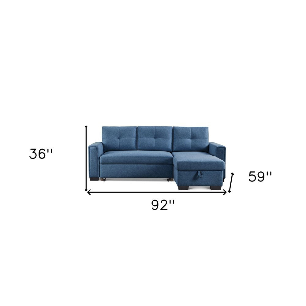92" Blue Polyester Blend Convertible Futon Sleeper Sofa With Black Legs HomeRoots