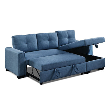 92" Blue Polyester Blend Convertible Futon Sleeper Sofa With Black Legs HomeRoots