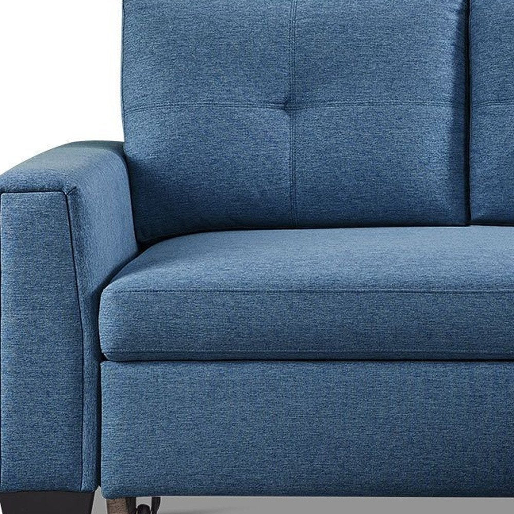 92" Blue Polyester Blend Convertible Futon Sleeper Sofa With Black Legs HomeRoots