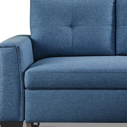 92" Blue Polyester Blend Convertible Futon Sleeper Sofa With Black Legs HomeRoots