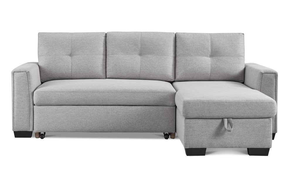 92" Light Gray Polyester Blend Convertible Futon Sleeper Sofa With Black Legs HomeRoots
