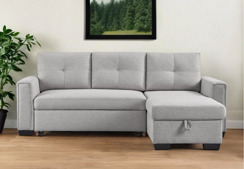 92" Light Gray Polyester Blend Convertible Futon Sleeper Sofa With Black Legs HomeRoots