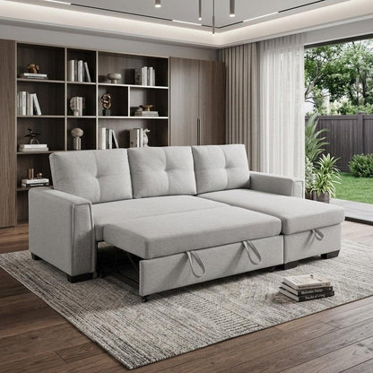 92" Light Gray Polyester Blend Convertible Futon Sleeper Sofa With Black Legs HomeRoots