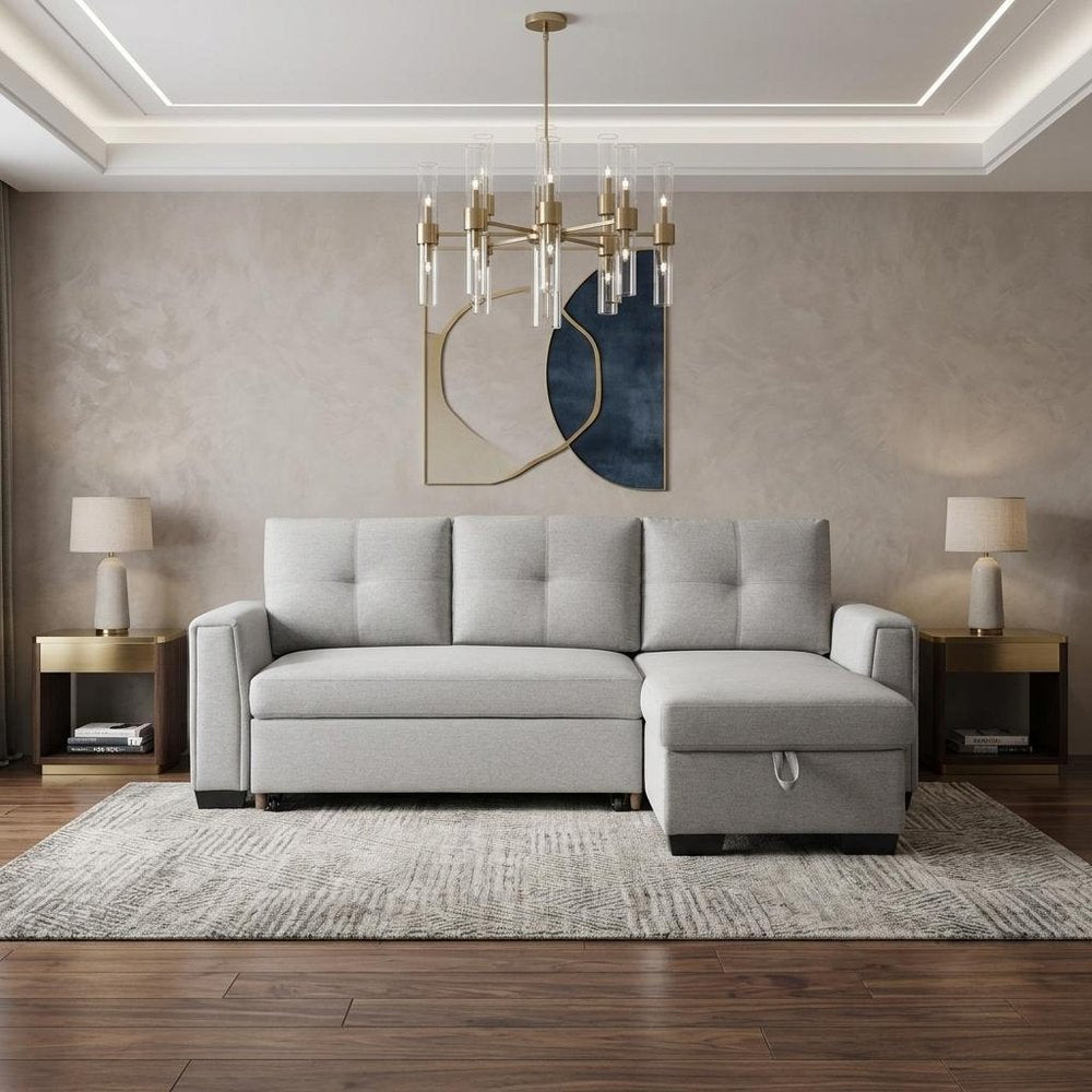 92" Light Gray Polyester Blend Convertible Futon Sleeper Sofa With Black Legs HomeRoots