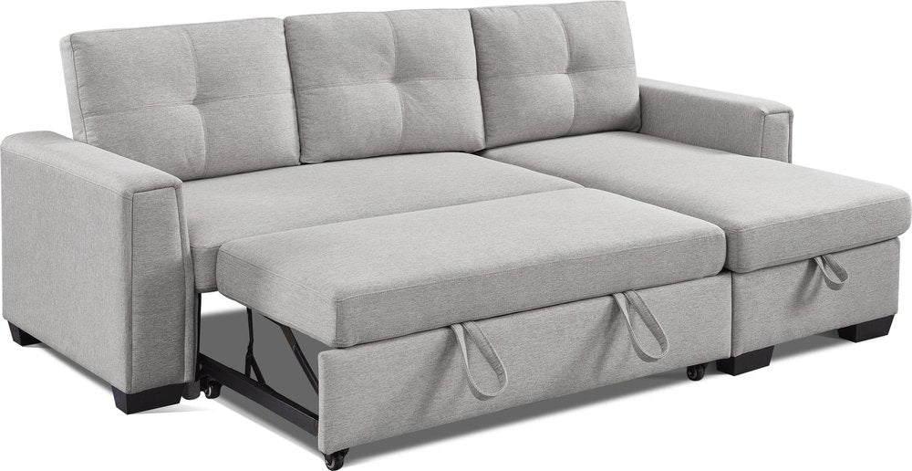92" Light Gray Polyester Blend Convertible Futon Sleeper Sofa With Black Legs HomeRoots