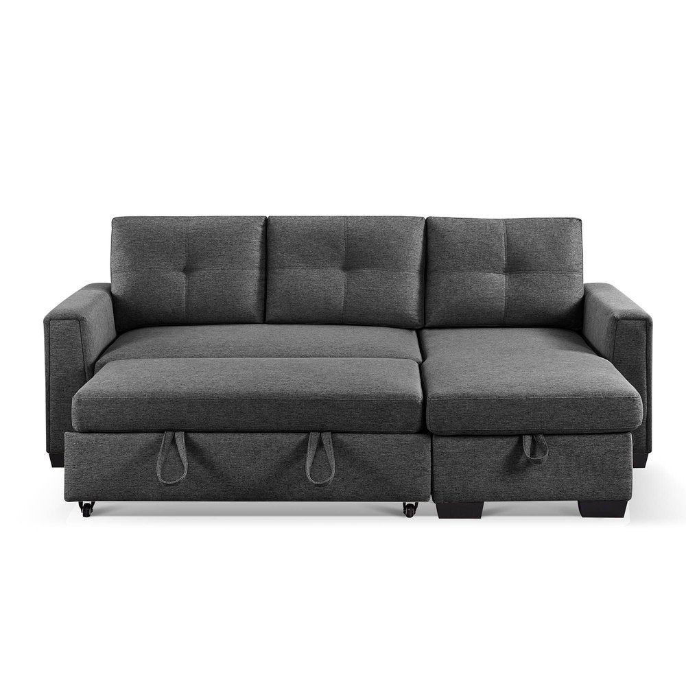 92" Dark Gray Polyester Blend Convertible Futon Sleeper Sofa With Black Legs HomeRoots