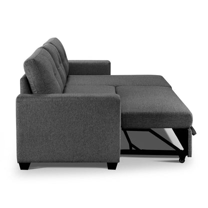 92" Dark Gray Polyester Blend Convertible Futon Sleeper Sofa With Black Legs HomeRoots
