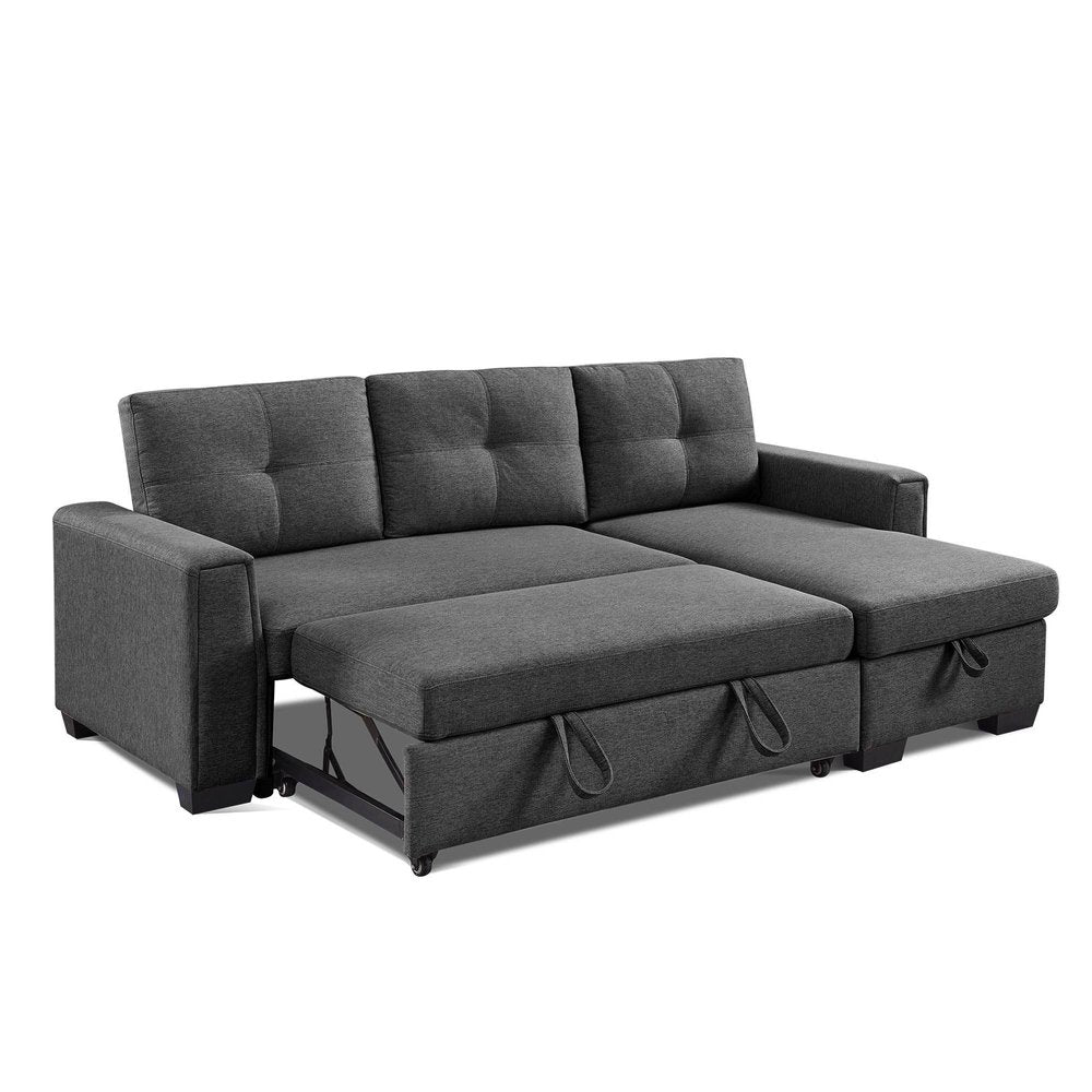 92" Dark Gray Polyester Blend Convertible Futon Sleeper Sofa With Black Legs HomeRoots
