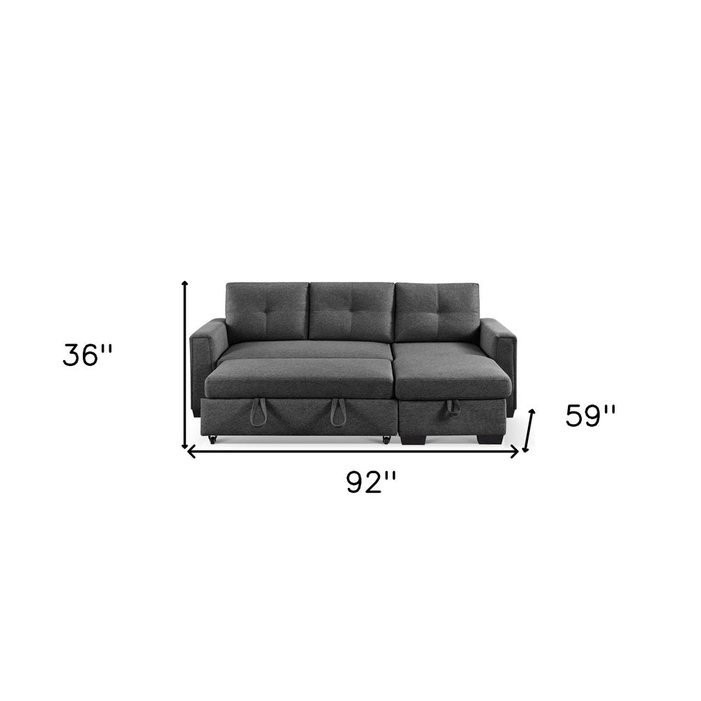 92" Dark Gray Polyester Blend Convertible Futon Sleeper Sofa With Black Legs HomeRoots