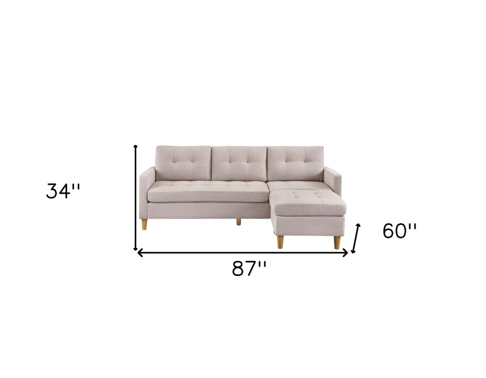 87" Beige Polyester Blend Sofa With Ottoman With Natural Legs HomeRoots
