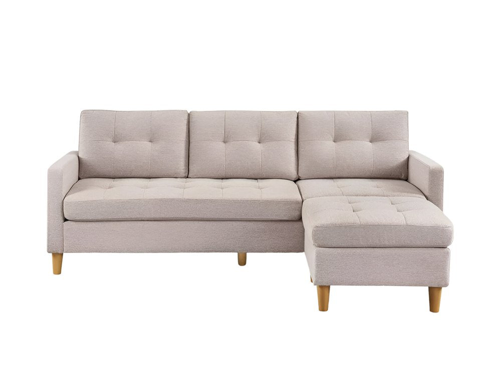 87" Beige Polyester Blend Sofa With Ottoman With Natural Legs HomeRoots