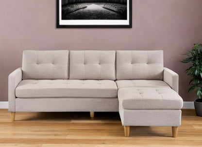87" Beige Polyester Blend Sofa With Ottoman With Natural Legs HomeRoots