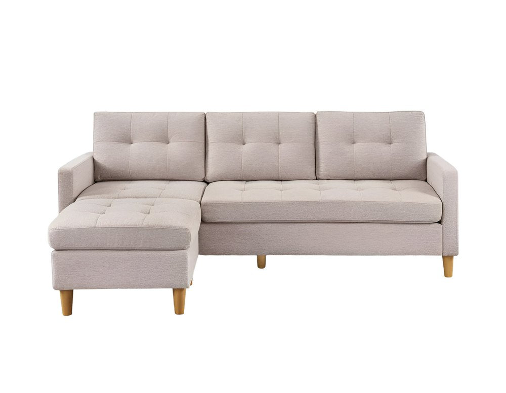 87" Beige Polyester Blend Sofa With Ottoman With Natural Legs HomeRoots