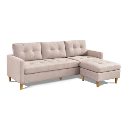 87" Beige Polyester Blend Sofa With Ottoman With Natural Legs HomeRoots