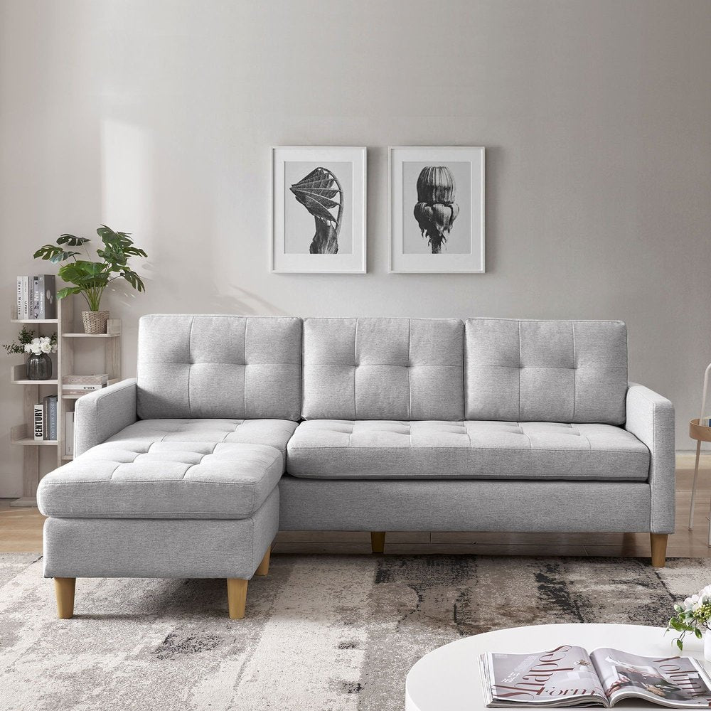 87" Light Gray Polyester Blend Sofa With Ottoman With Natural Legs HomeRoots
