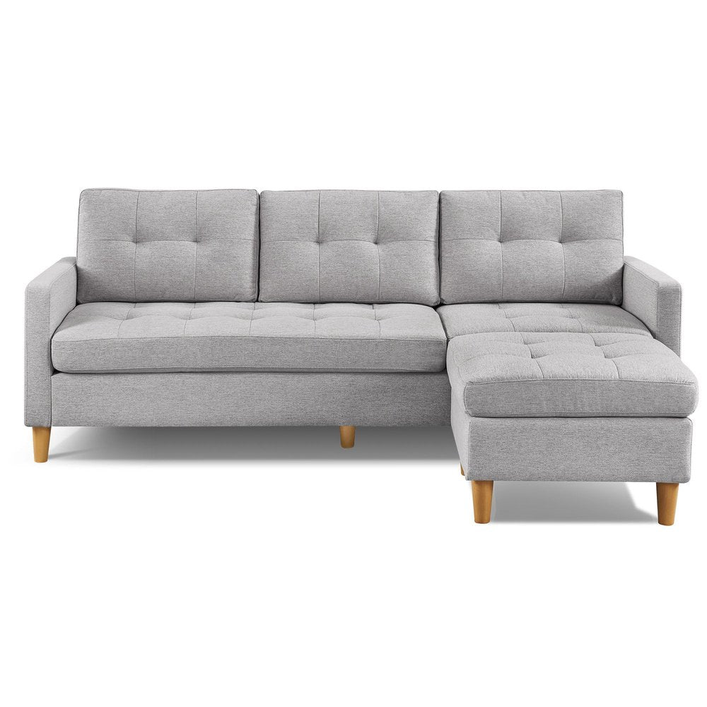 87" Light Gray Polyester Blend Sofa With Ottoman With Natural Legs HomeRoots