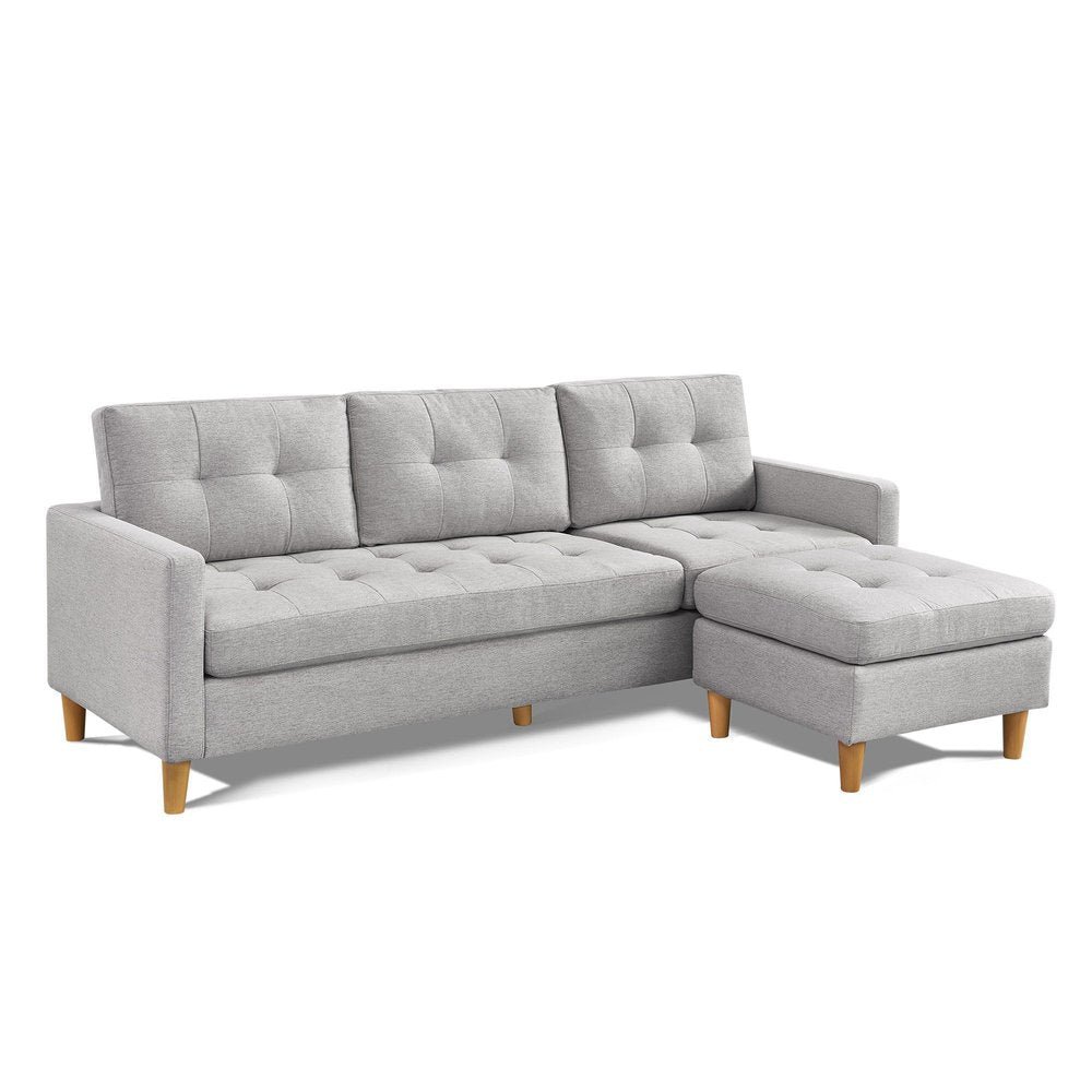 87" Light Gray Polyester Blend Sofa With Ottoman With Natural Legs HomeRoots