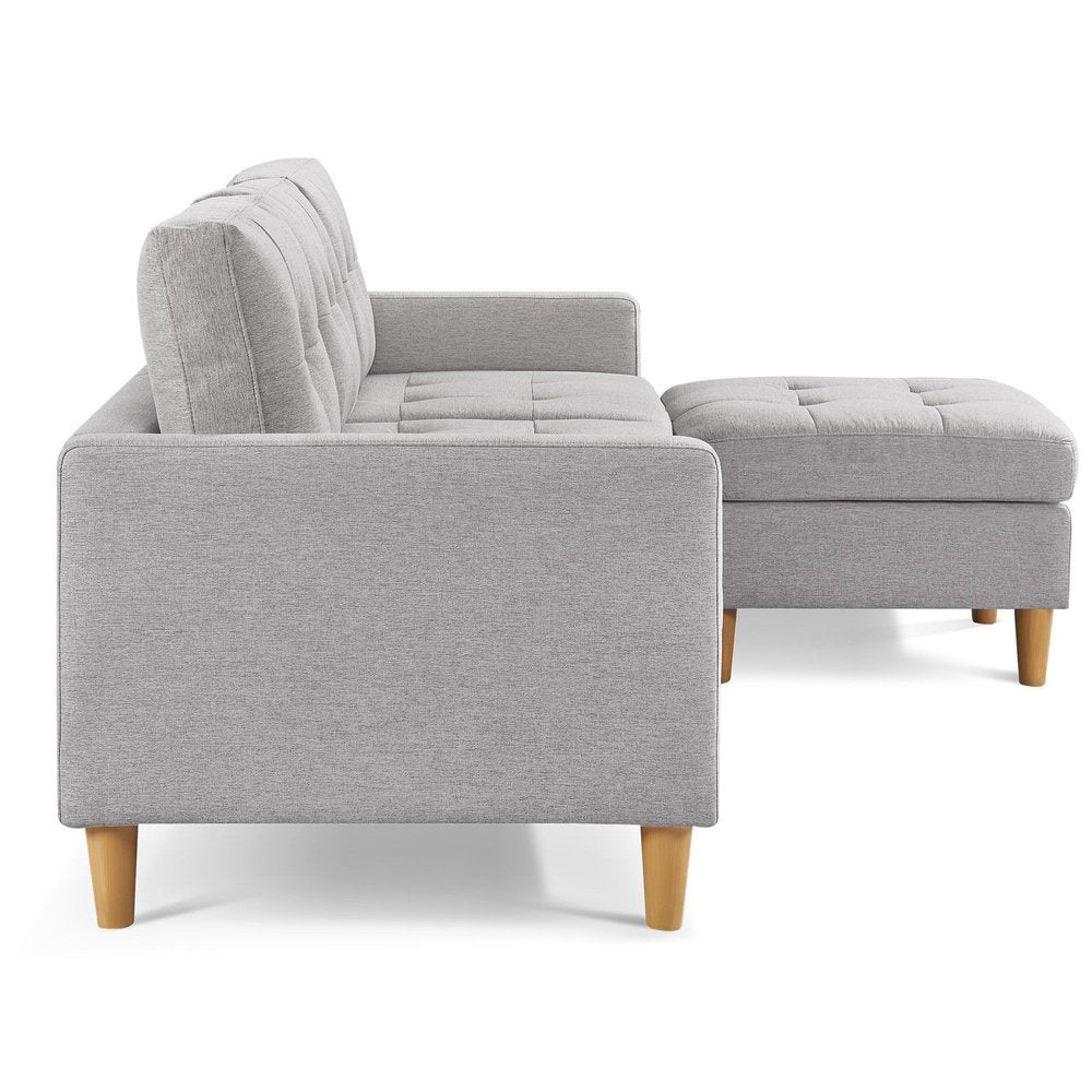 87" Light Gray Polyester Blend Sofa With Ottoman With Natural Legs HomeRoots