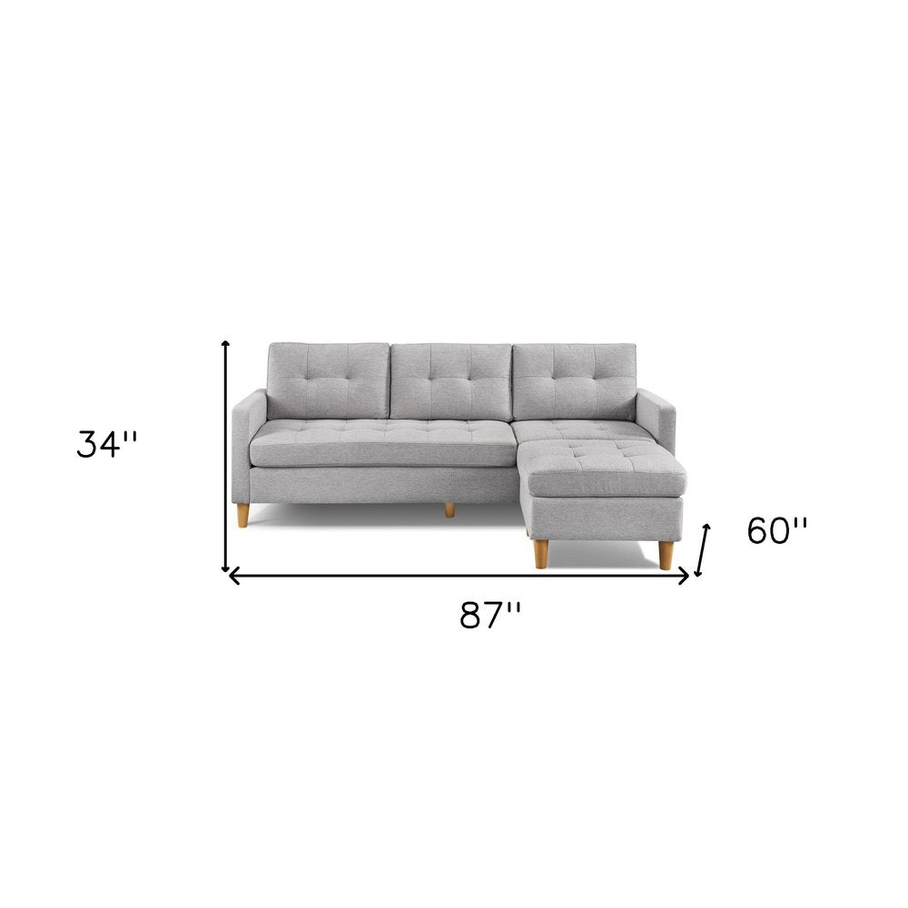 87" Light Gray Polyester Blend Sofa With Ottoman With Natural Legs HomeRoots